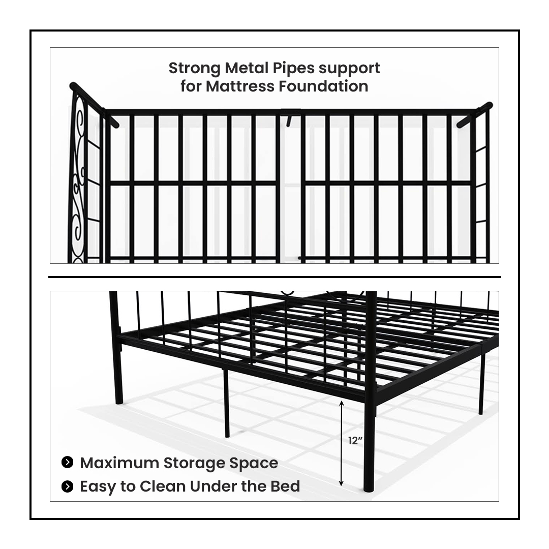 Homdec Antila Queen Size Metal Bed black
