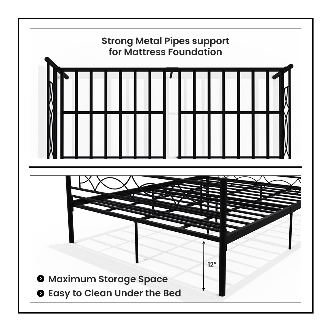 Homdec Columba Queen Size Metal Bed black