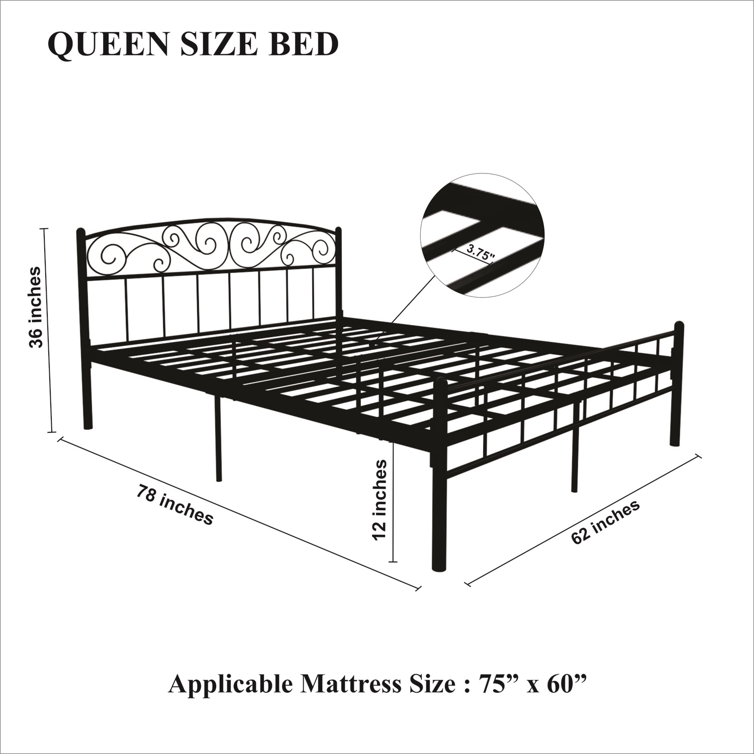 Homdec Hercules Queen Size Bed