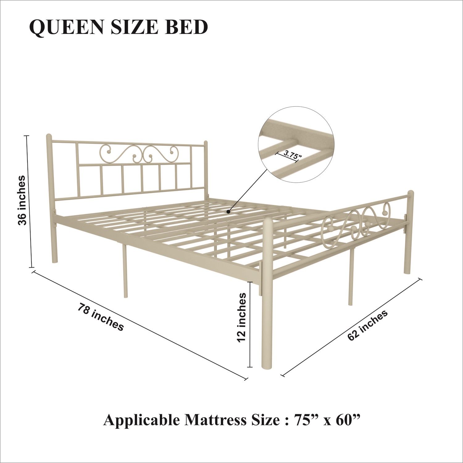 Homdec Columba Queen Size Metal Bed Homdec Columba Queen Size Metal Bed