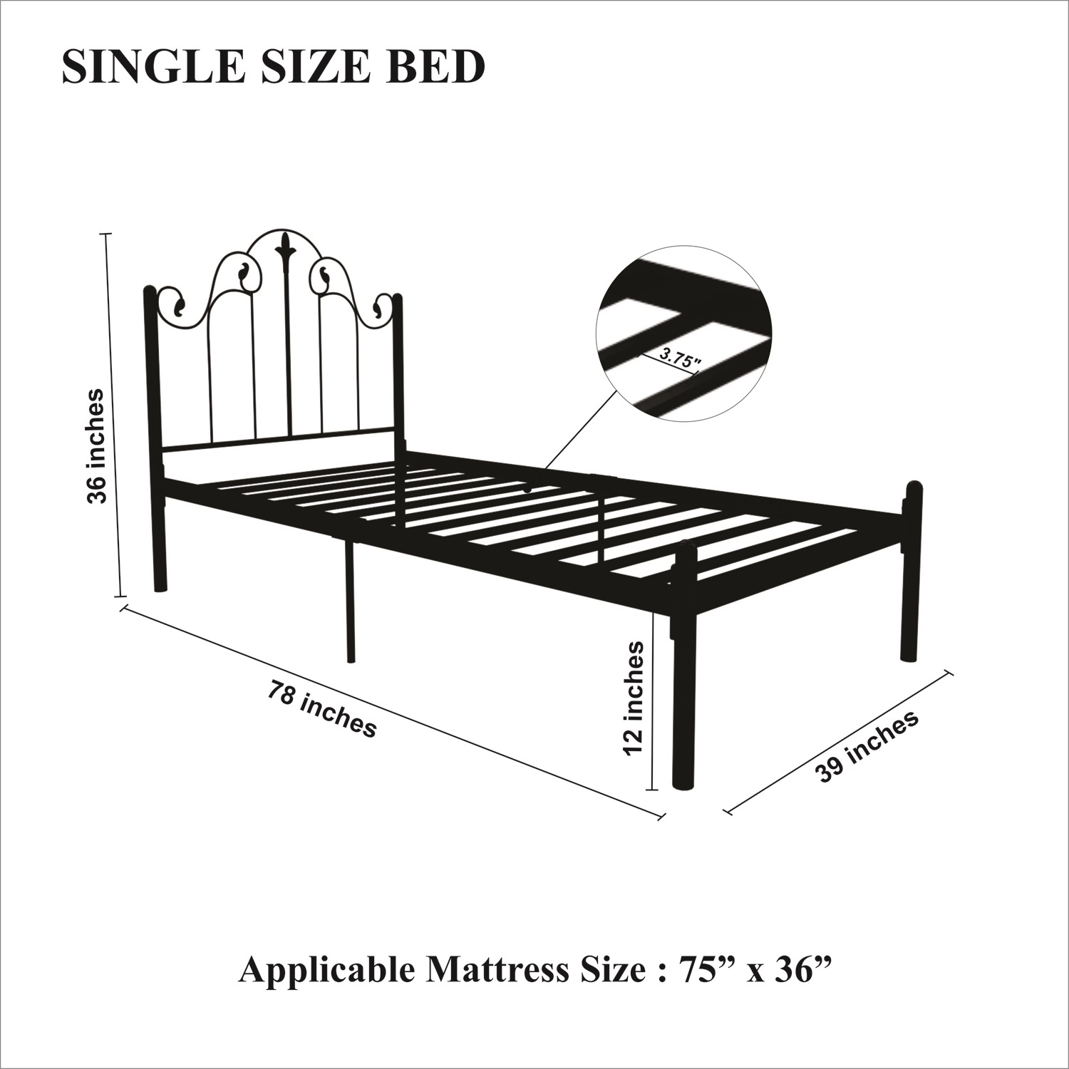 Homdec Pavo Single Metal Bed