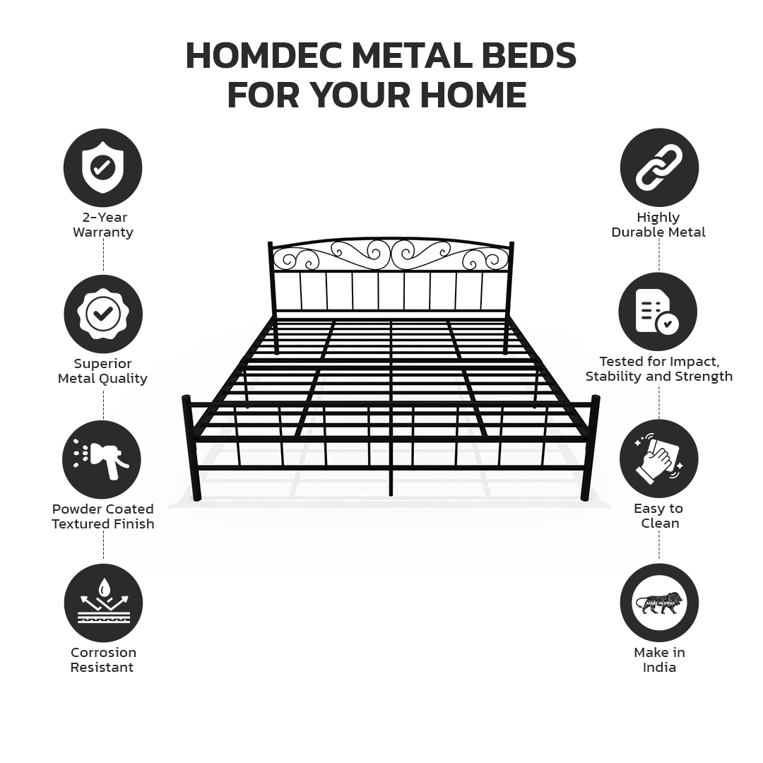Homdec Antlia Heavy Duty King Size Metal Bed Black