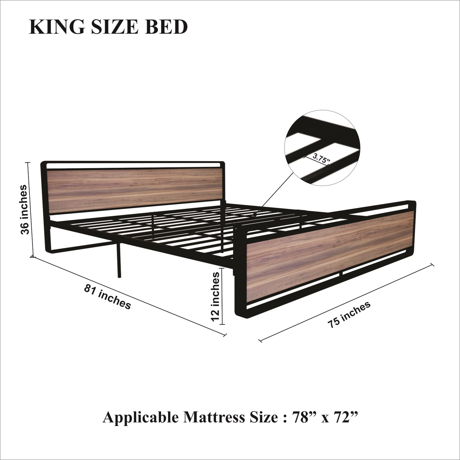 Homdec Vega King Size Metal Bed
