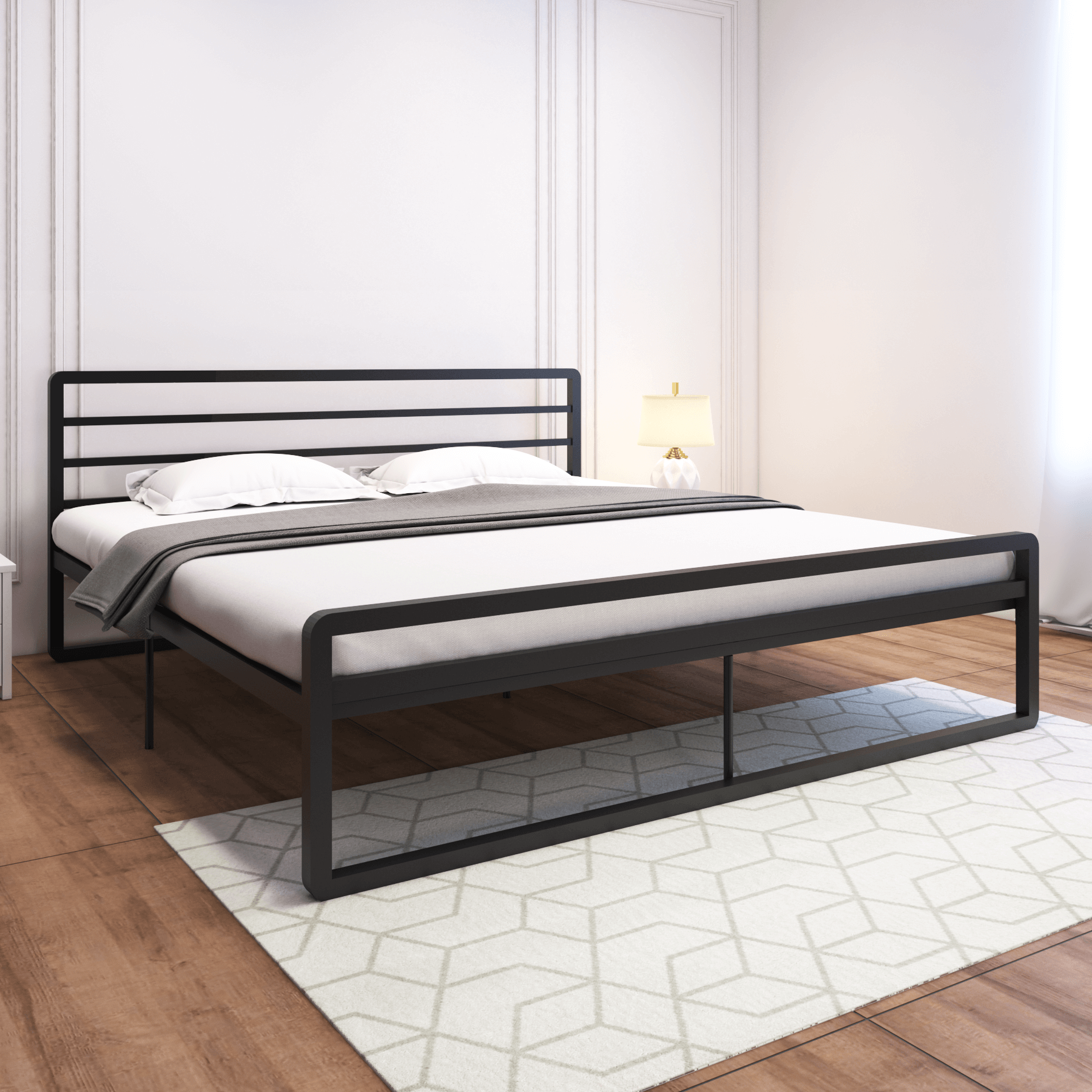Homdec Cetus King Size Metal Bed Ivory