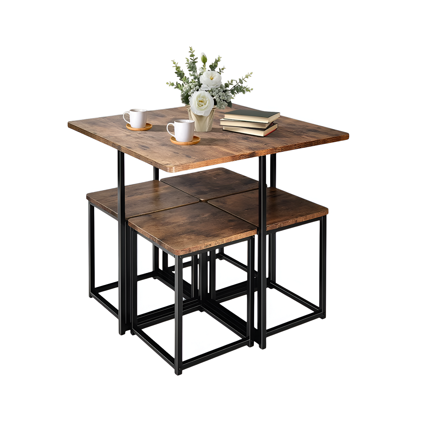 Metal and Wood Hybrid Dining Set 4 Seater