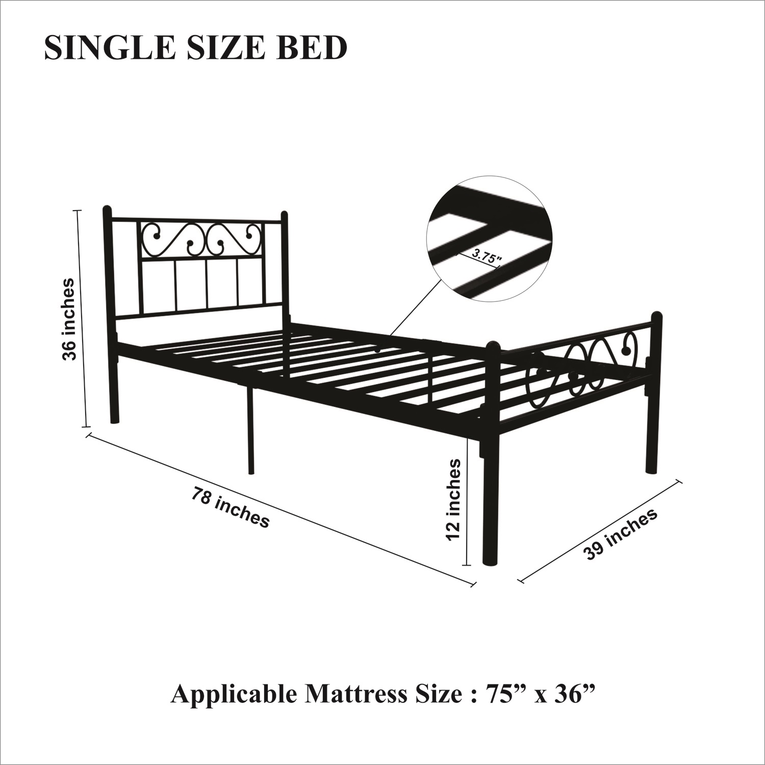 Homdec Dorado Single Metal Bed Ivory