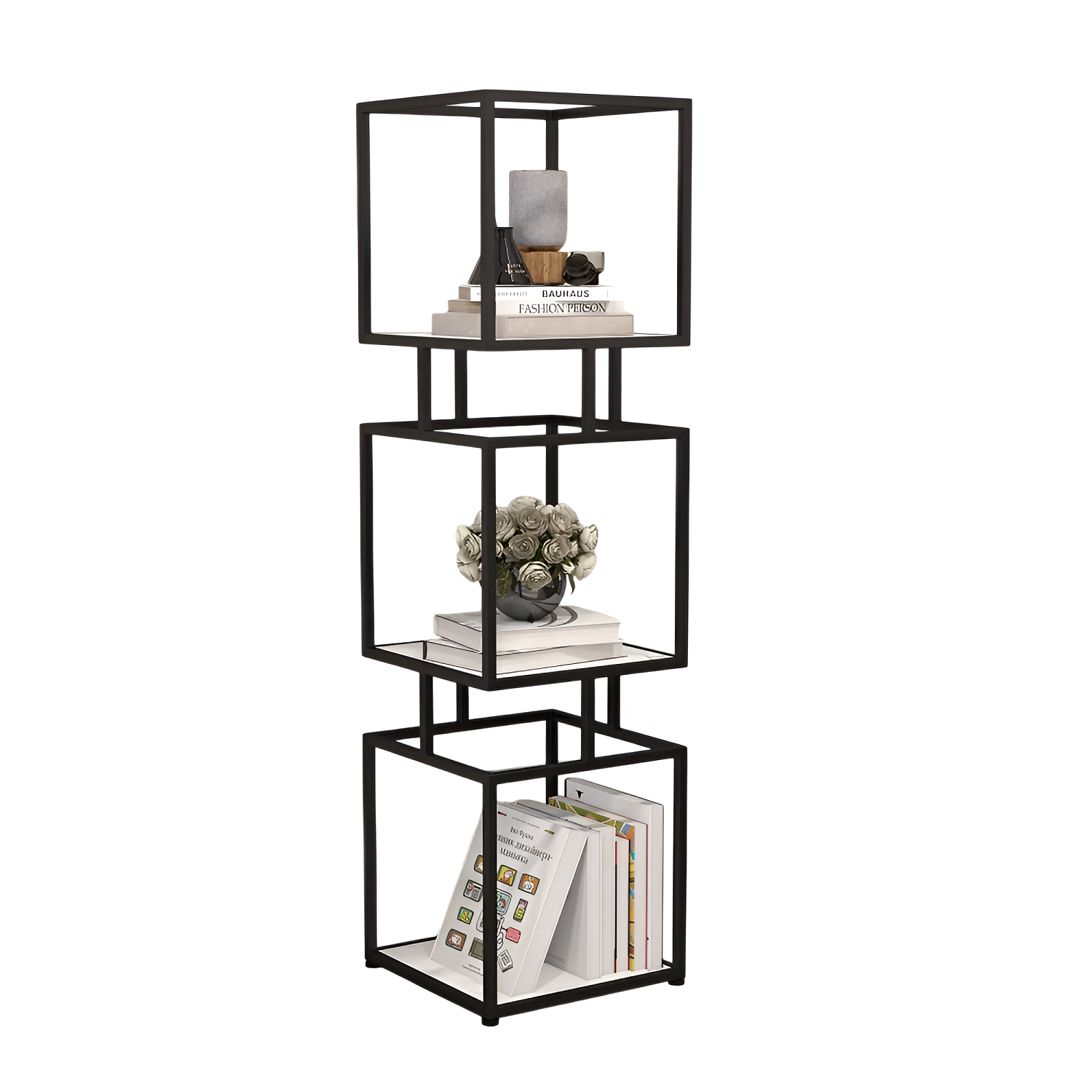 3-Tier Modern Black Cube Bookcase