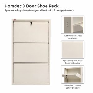 Homdec Rasalas 3 Door Metal Shoe Rack Wall Mounted for Home with Central Locking (Ivory)