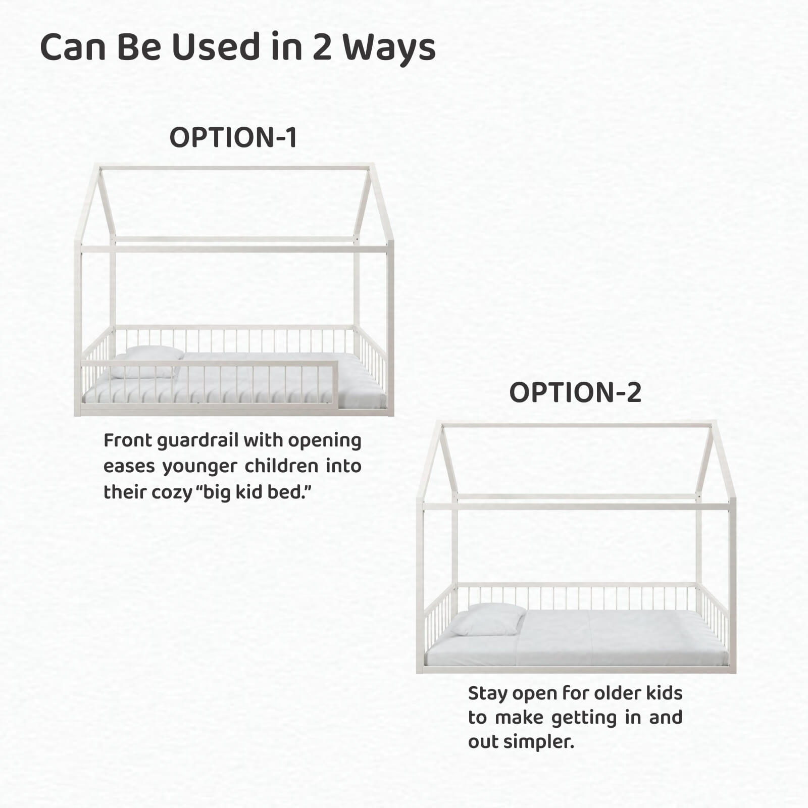 Homdec Irena Metal Montessori Floor Bed for Kids, House Bed for Boys and Girls.