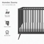 Homdec Zosma Metal Baby Crib/ Baby Cot with 3 Height Adjustable Mattress Positions (Grey) - Image 4