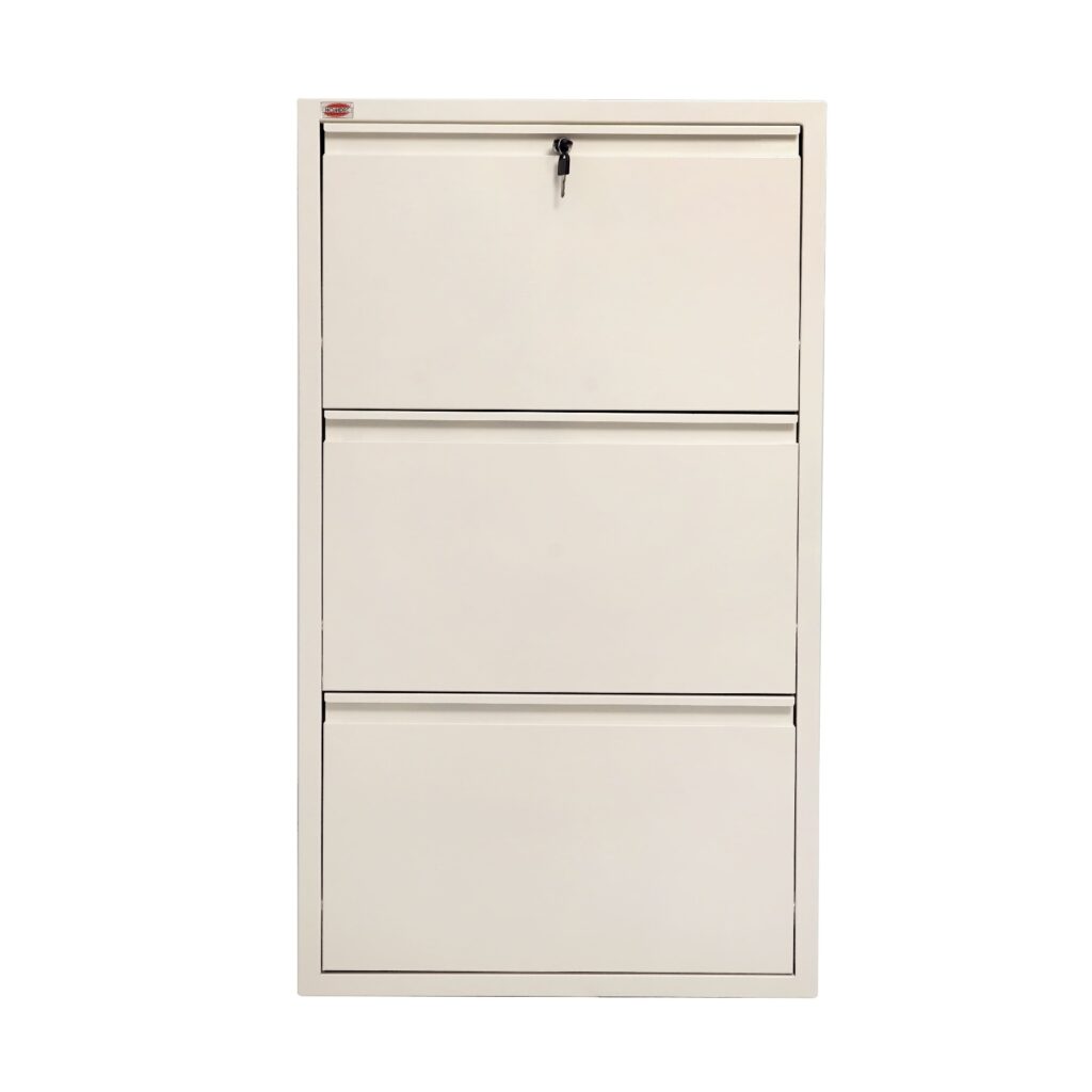 Homdec Rasalas 3 Door Metal Shoe Rack Wall Mounted for Home with Central Locking (Ivory)