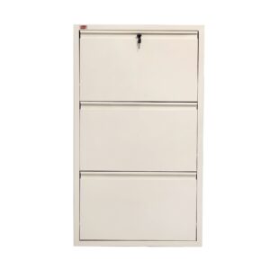Homdec Rasalas 3 Door Metal Shoe Rack Wall Mounted for Home with Central Locking (Ivory)