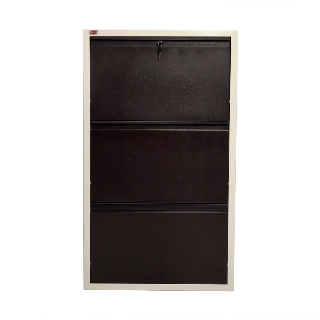 Homdec Rasalas 3 Door Metal Shoe Rack Wall Mounted for Home with Central Locking (Brown & Ivory)