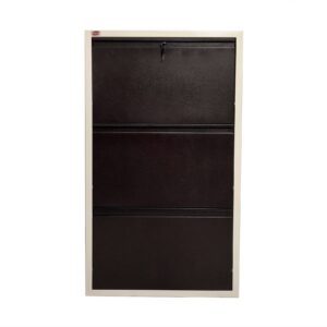 Homdec Rasalas 3 Door Metal Shoe Rack Wall Mounted for Home with Central Locking (Brown & Ivory)