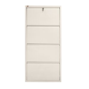 Homdec Rasalas 4 Door Metal Shoe Rack Wall Mounted for Home with Central Locking (Ivory)