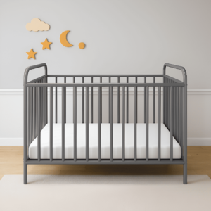 Homdec Canopus Metal Baby Crib/ Baby Cot with 3 Height Adjustable Mattress Positions (Grey)