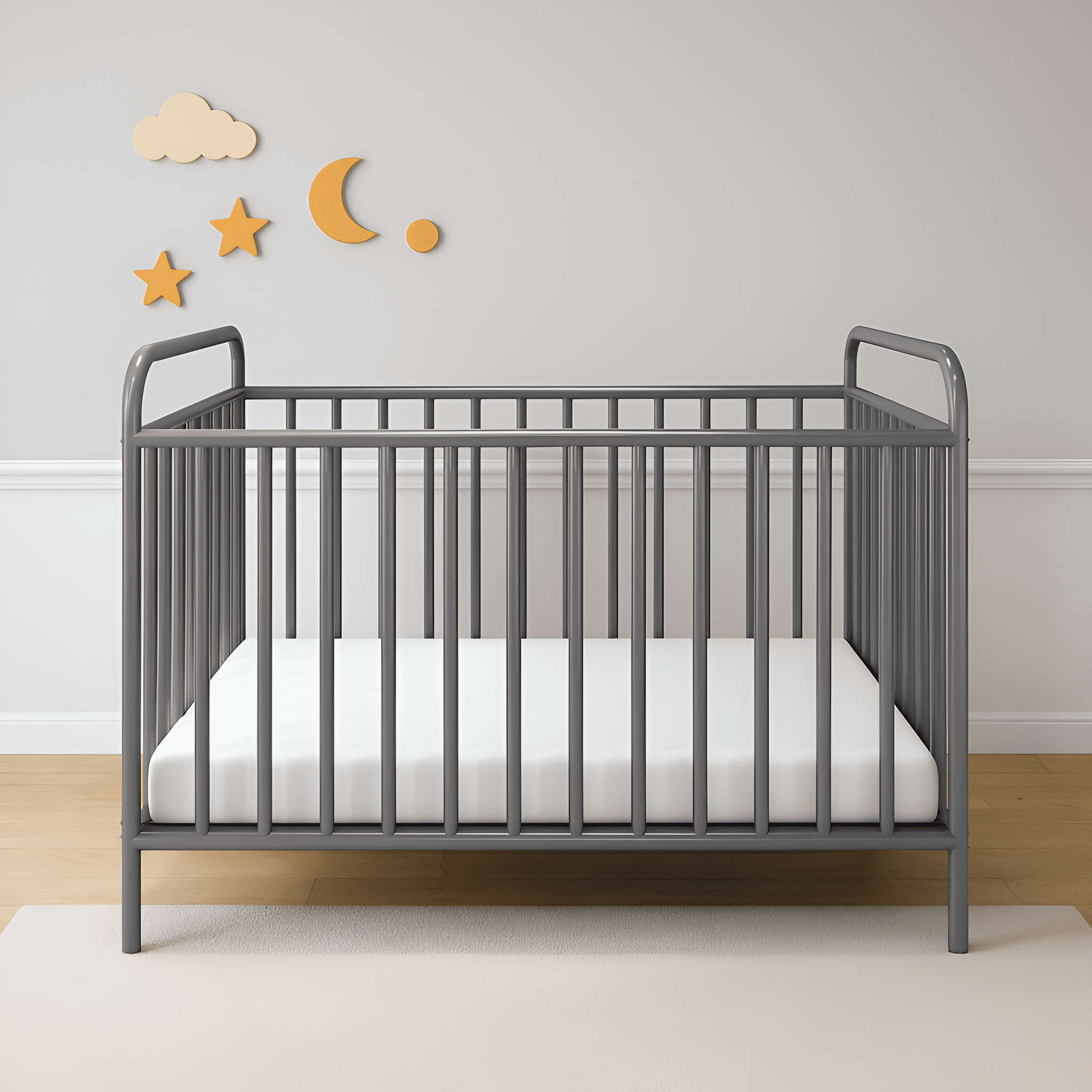 Homdec Canopus Metal Baby Crib/ Baby Cot with 3 Height Adjustable Mattress Positions (Grey)