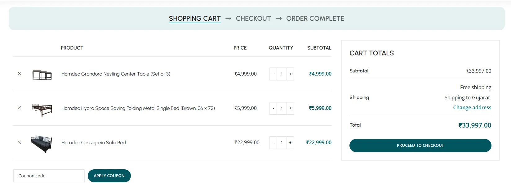 Verify the selected item details. Apply Code Coupon and test your luck to get extra discounts. Click on the PROCEED TO CHECKOUT. Verify the selected item details. Apply Code Coupon and test your luck to get extra discounts. Click on the PROCEED TO CHECKOUT.